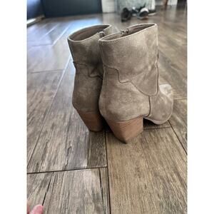 Mi.Im Women's Tan Gray Taupe Suede Side Zip Booties Size 9